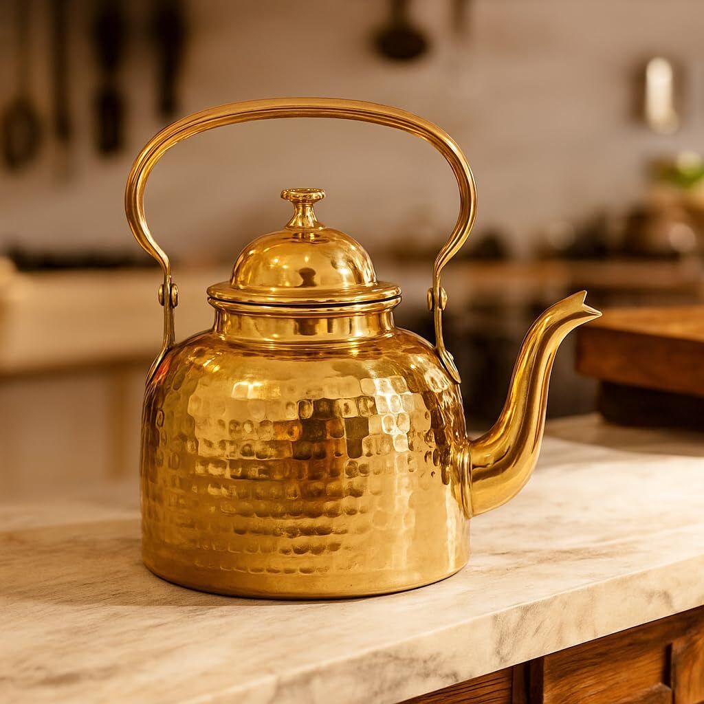 Traditional Pure Brass Tea Kettle 500 ml | Hand-Hammered Design Tea Urn-image-1