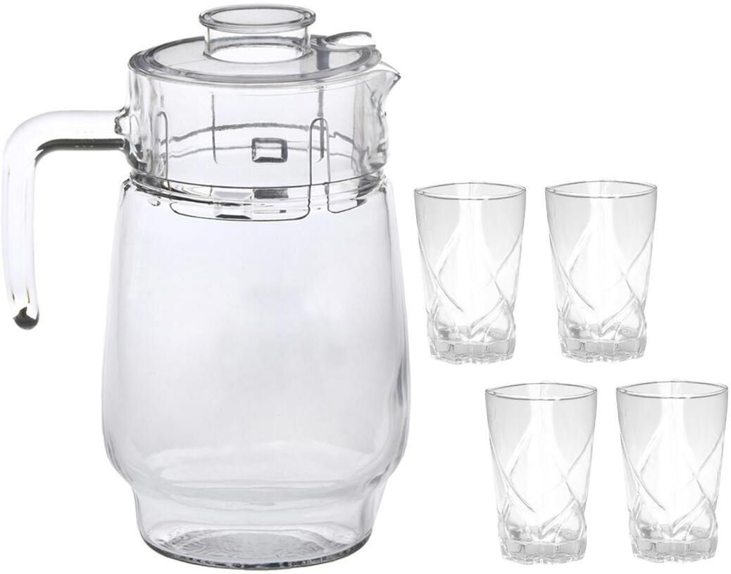 Somil Versatile Transparent Jug & 4 Glass Set for Beverage Service - E56 Jug Glass Set-image-25