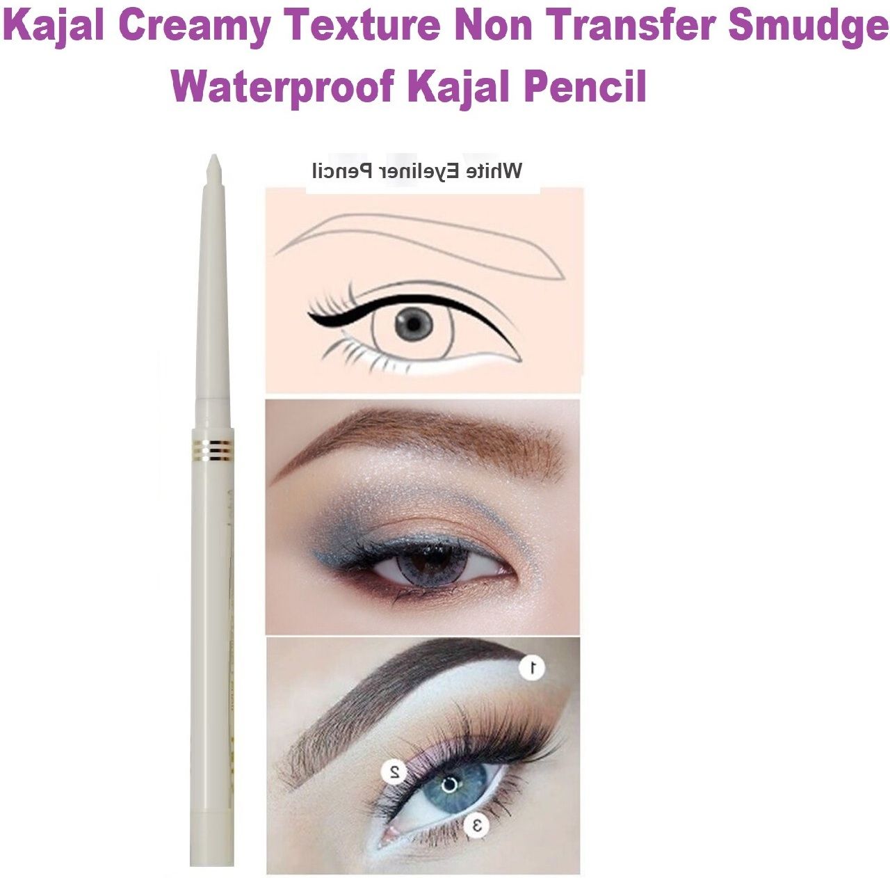 aylily Ultra Soft Eye Makeup Long Lasting Smudge Proof Kohl White Kajal-picture-29