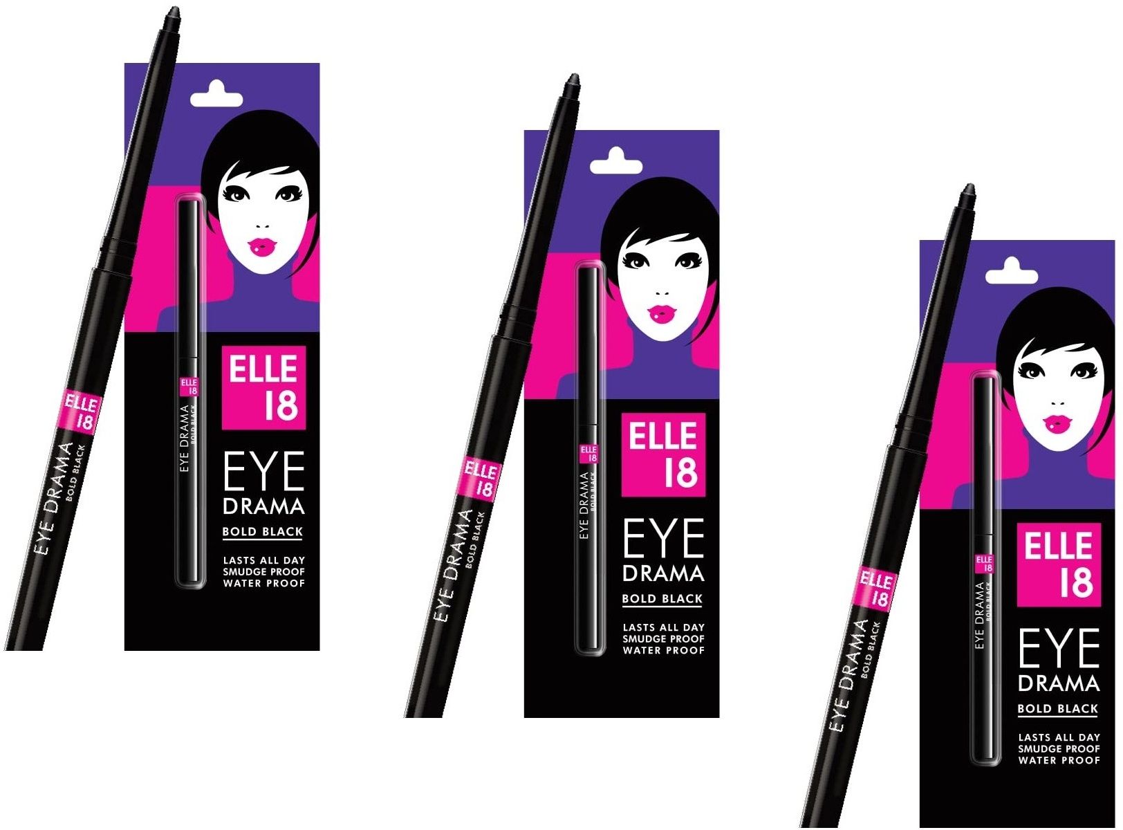 elle 18 Eye Drama Kajal, Matte Finish, Super Black, Waterproof, 0.35 G Pack of 3-picture-18