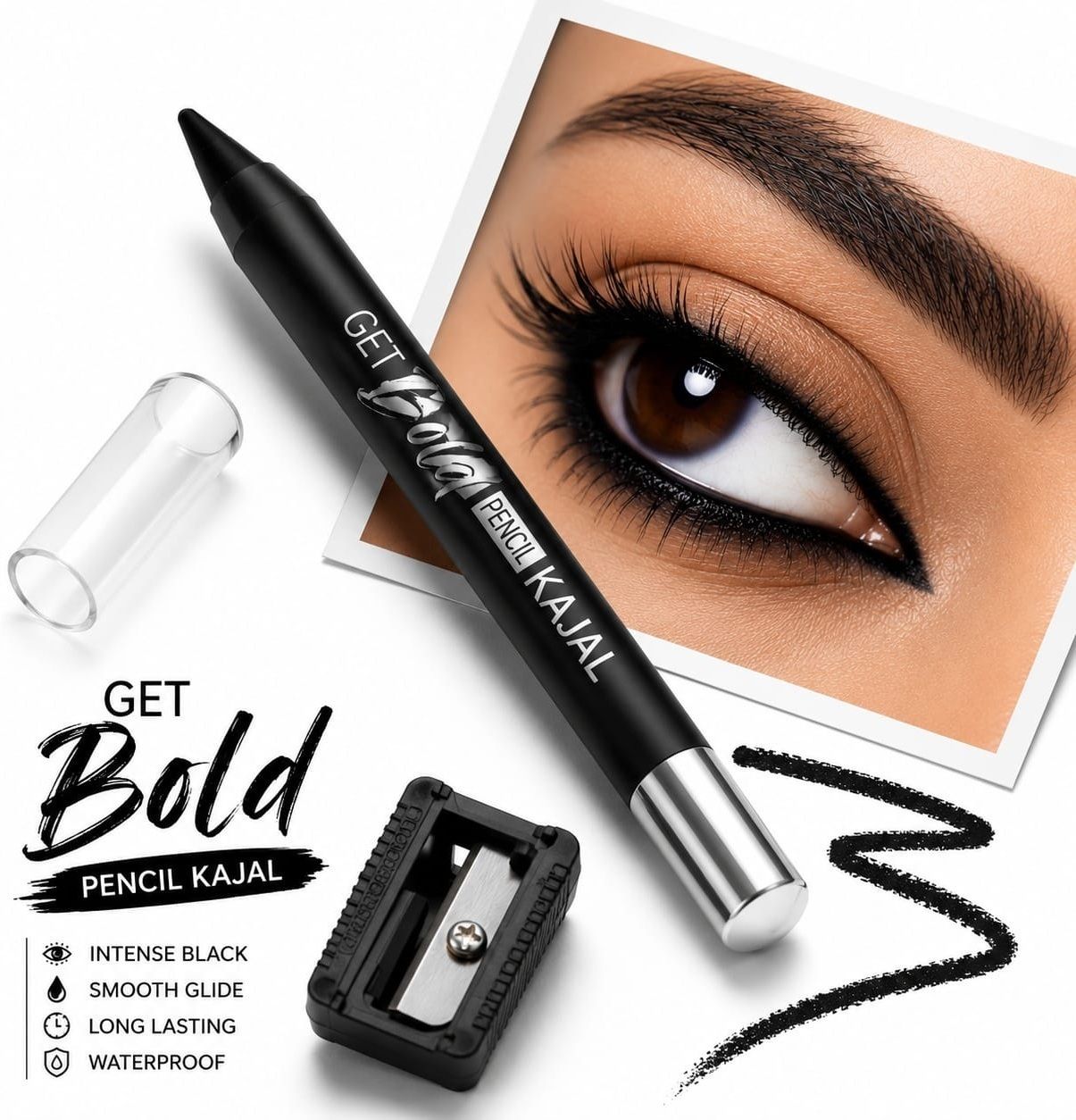 Eye Kajal Pencil with Sharpener | Intense Black Finish-image-49