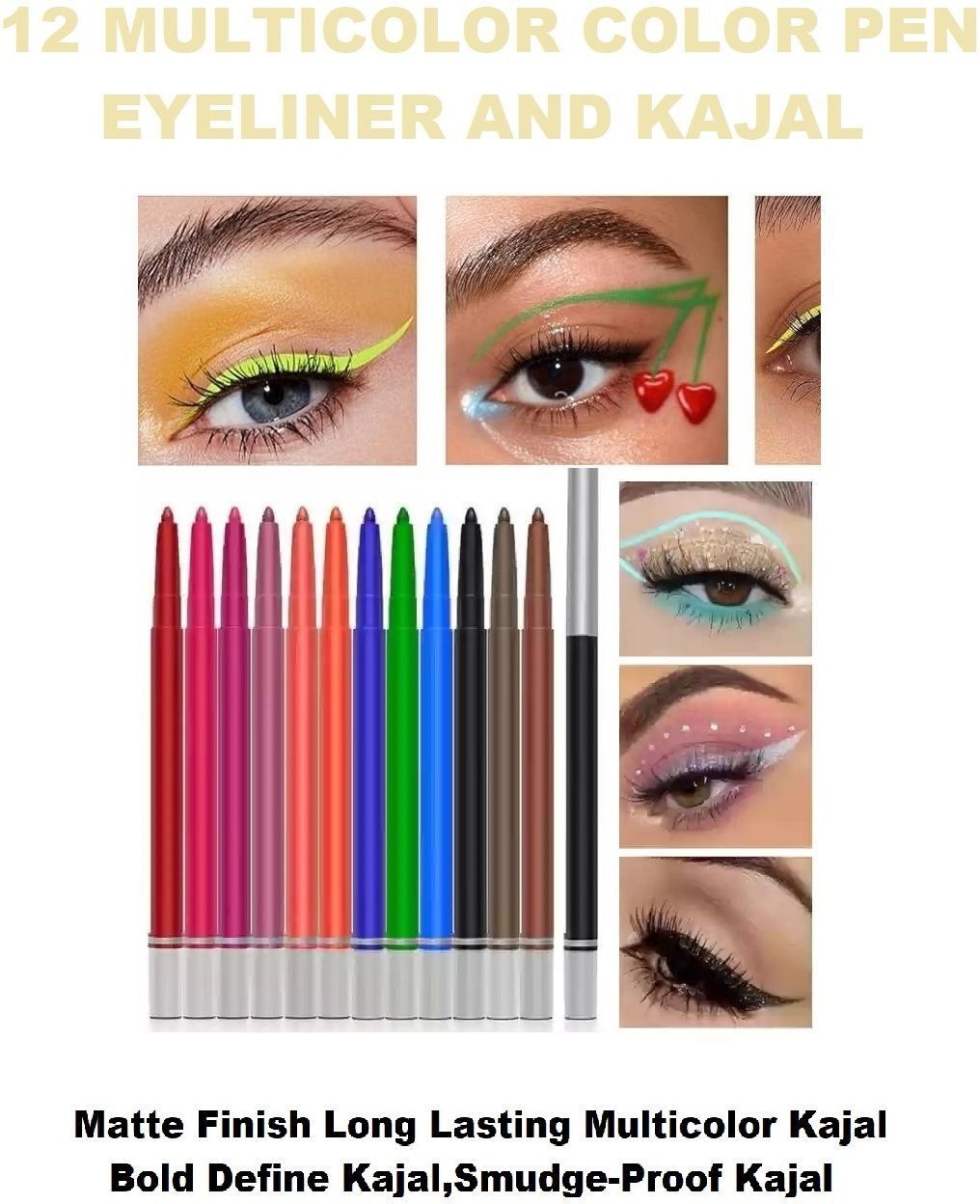 New Multicolor Eye Liner Pen Pencils, Hyper Pigmented eye Makeup-image-27