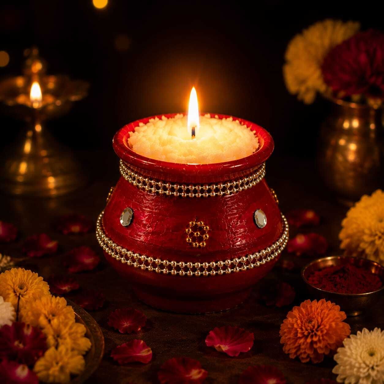 Decorative Matki Candle with Peacock Feather for Pooja Festive Home Decor Terracotta Kalash-image-27