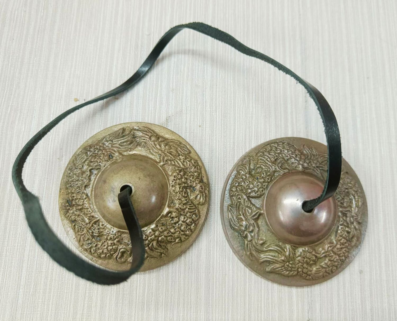 brass tingsha bell manjeera for meditation relief dragon with leather chord kartal instrument