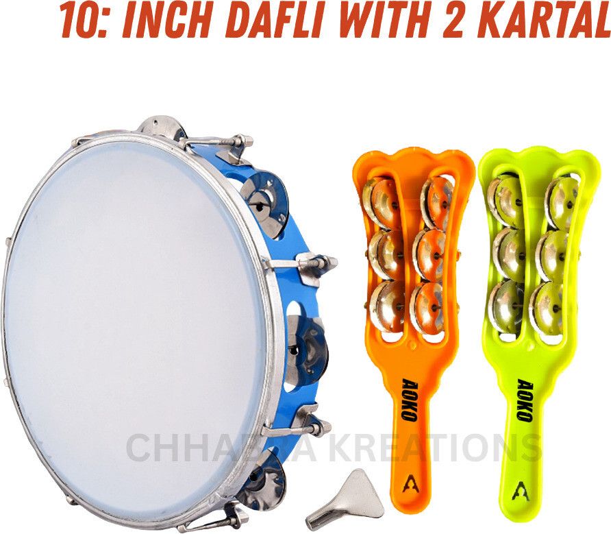 10 inch dafli with 2 kartal Traditional Indian Instrument for Bhajan Kirtan Kartal Instrument-image-23