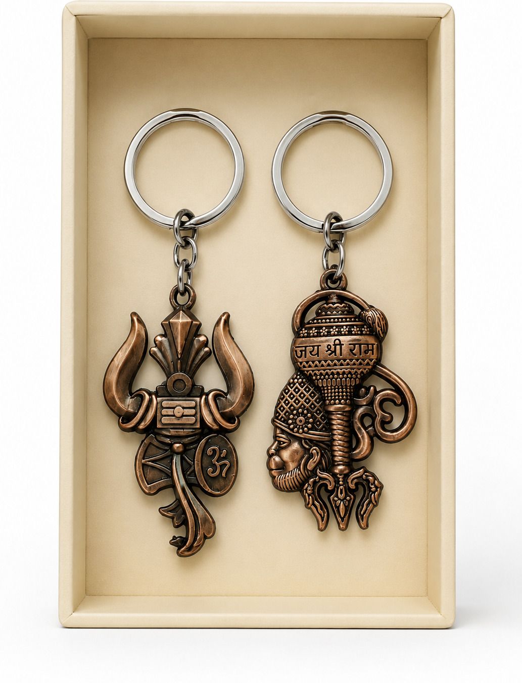 Hanuman Ji & Trishul Om Antique Brass Metal Keychain Combo | Mahadev Shiv Key Chain-image-23
