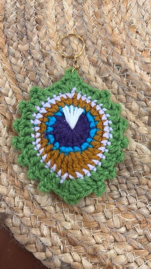 Peacock Feather Crochet Keychain | Handmade Krishna Blessing Charm Key Chain-image-12