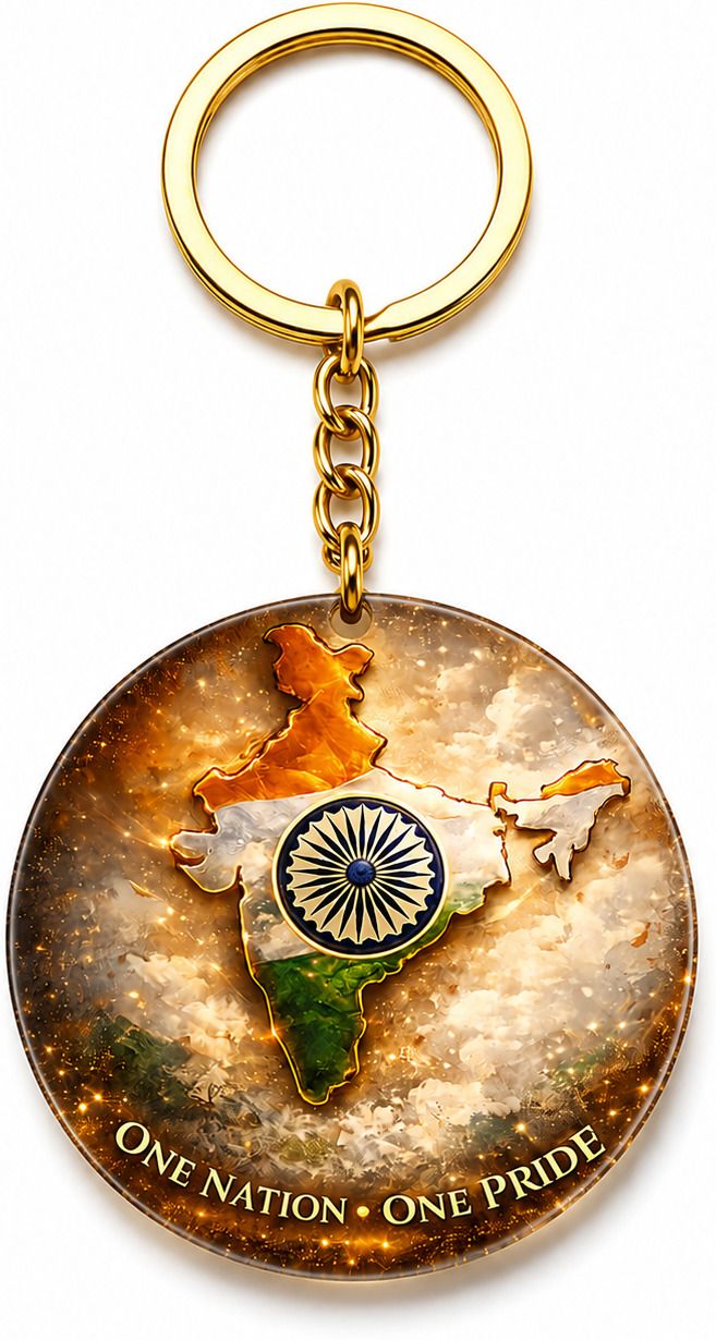 One Nation One Pride Acrylic Sublimation Printed Keychain | India Map Round Key Chain-image-29