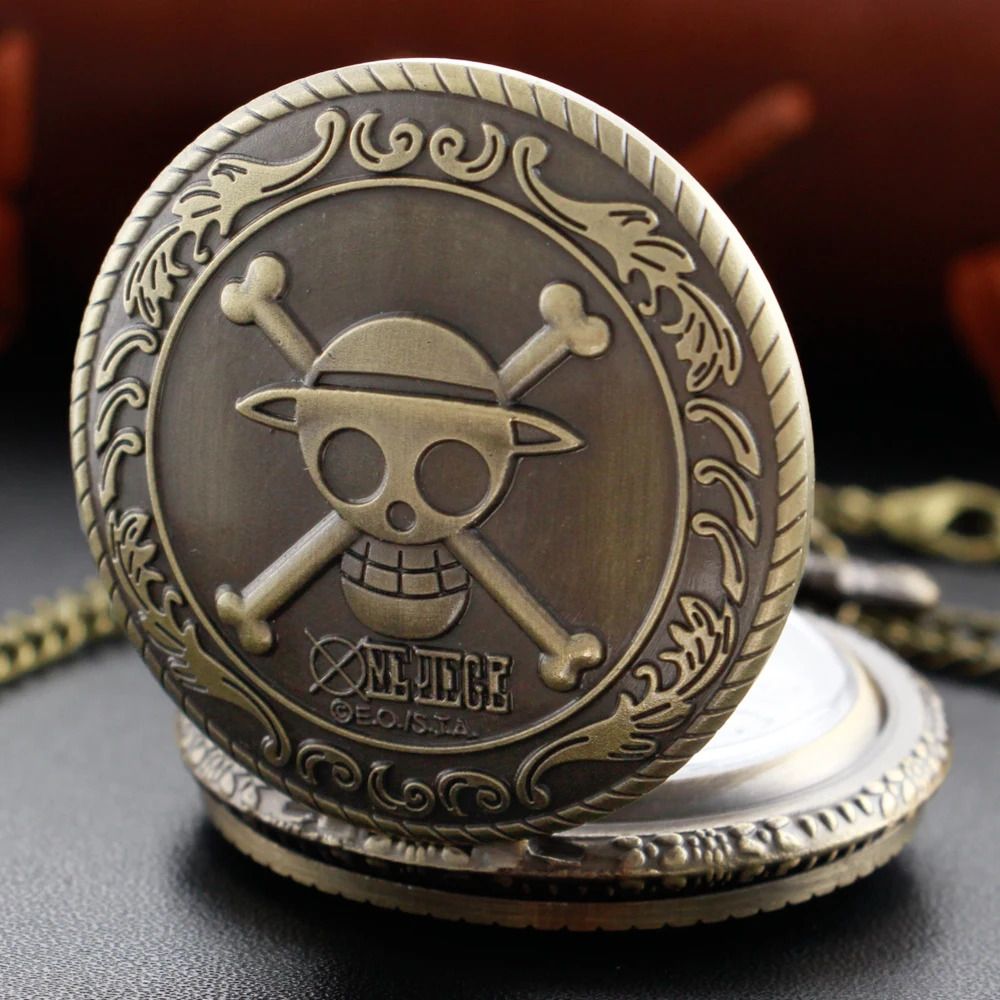 Classic Quirk Antique Gandhi Style Premium Vintage Anime One Piece Logo Theme Embossing Key chain with Key Ring Car, Bike for Men & Woman Best Gift Bronze Metal Pocket Watch Chain-image-38