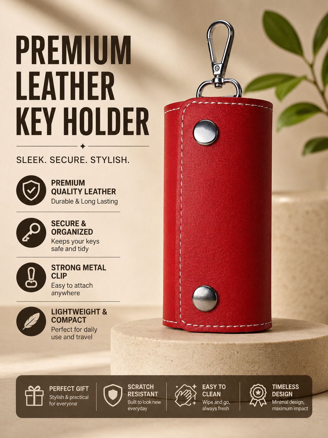 ff traders FIRANZI FABRIC Premium Genuine Leather Key Holder with Metal Hook Universal Fit Key Chain-picture-42