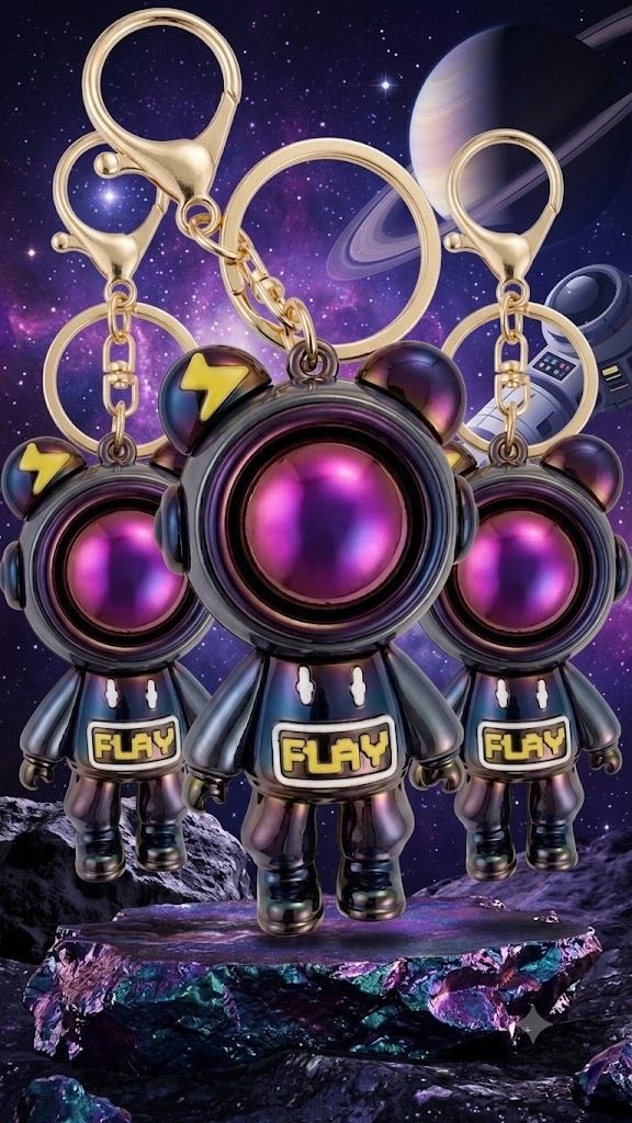 sainiplayz 3D CARTOON ASTRONAUT BEAR PACK OF 3 KEY CHAIN METALIC TEXTURE Key Chain-picture-3
