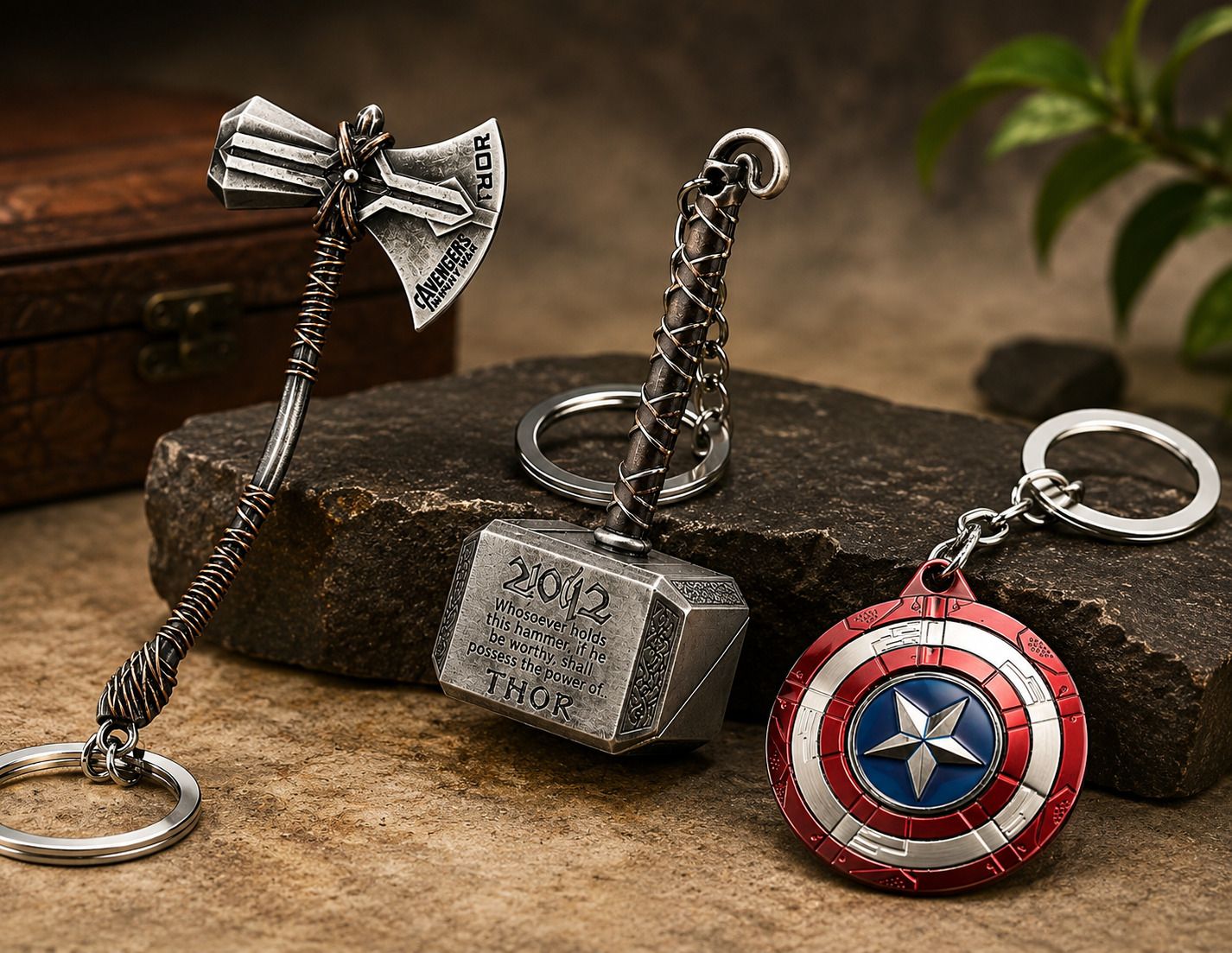 Thor Hammer Axe & Captain America Revolving Shield Keychain Key Chain-image-18