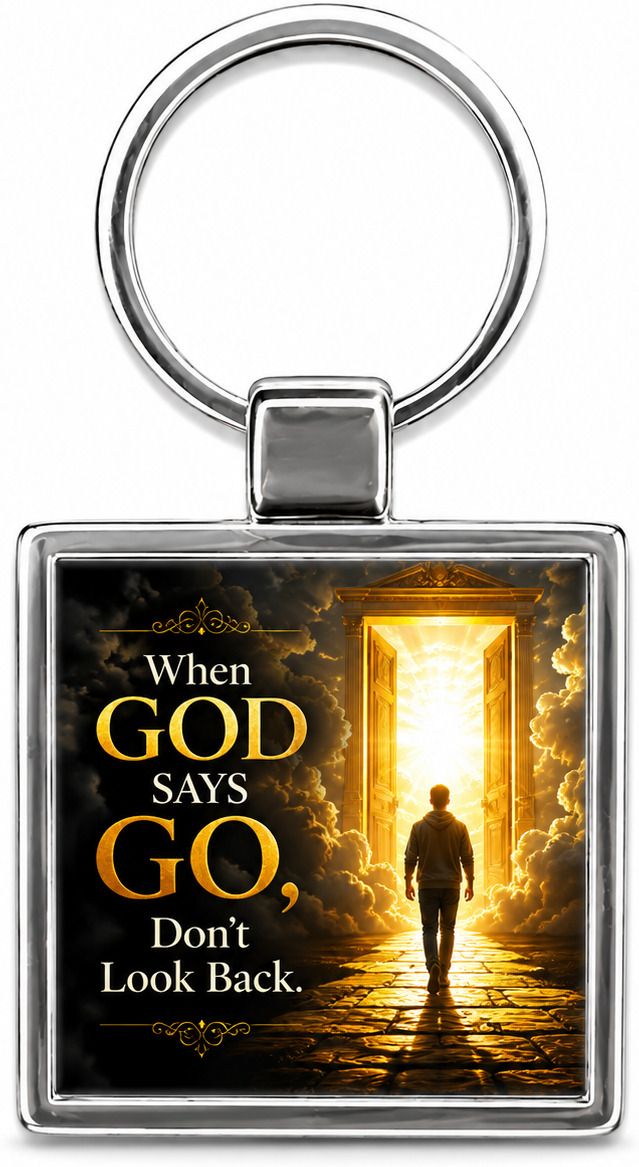 When God Says Go Motivational Stainless Steel Square Keychain Key Chain-image-32