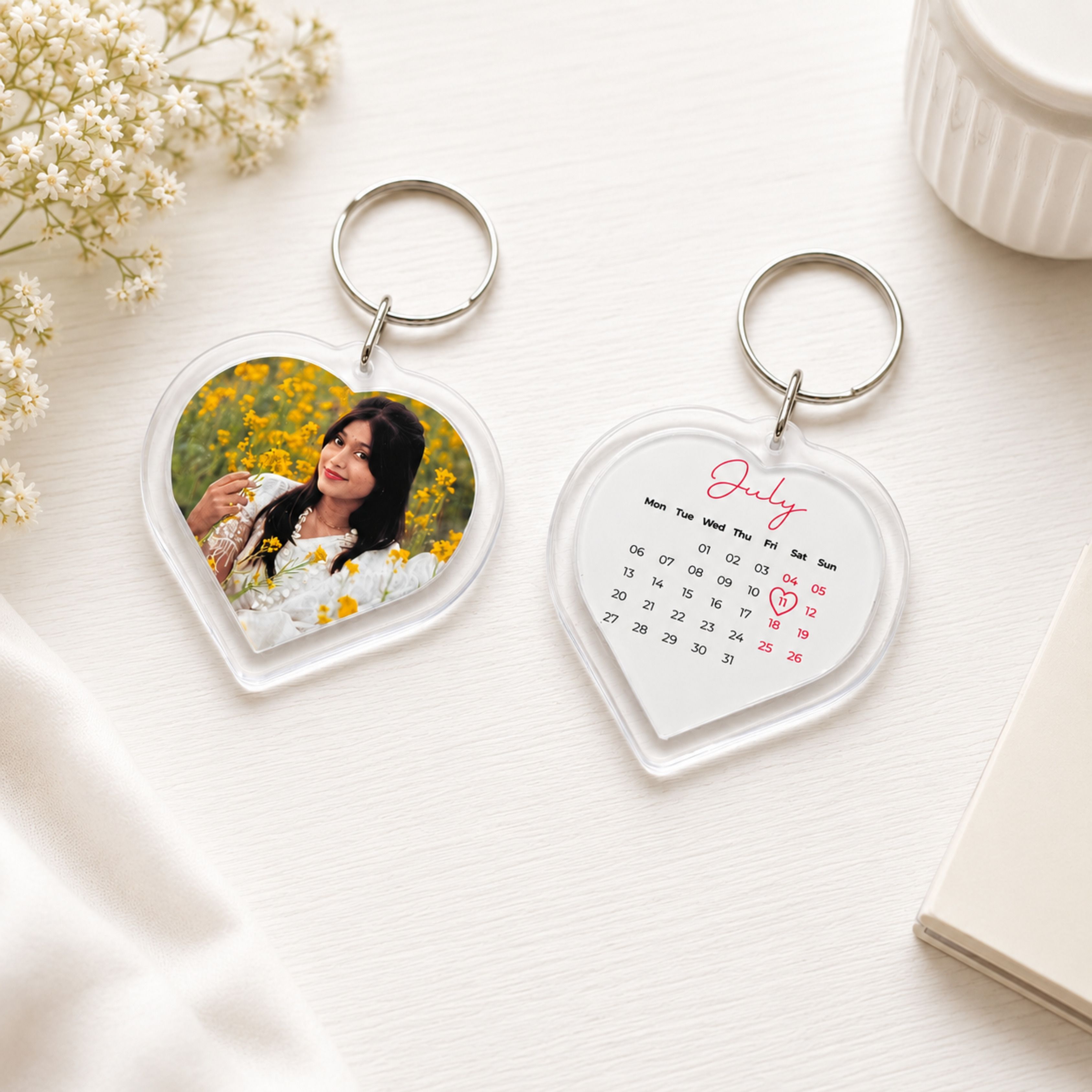 Personalized Acrylic Heart Photo Calendar Keychain Key Chain-image-35