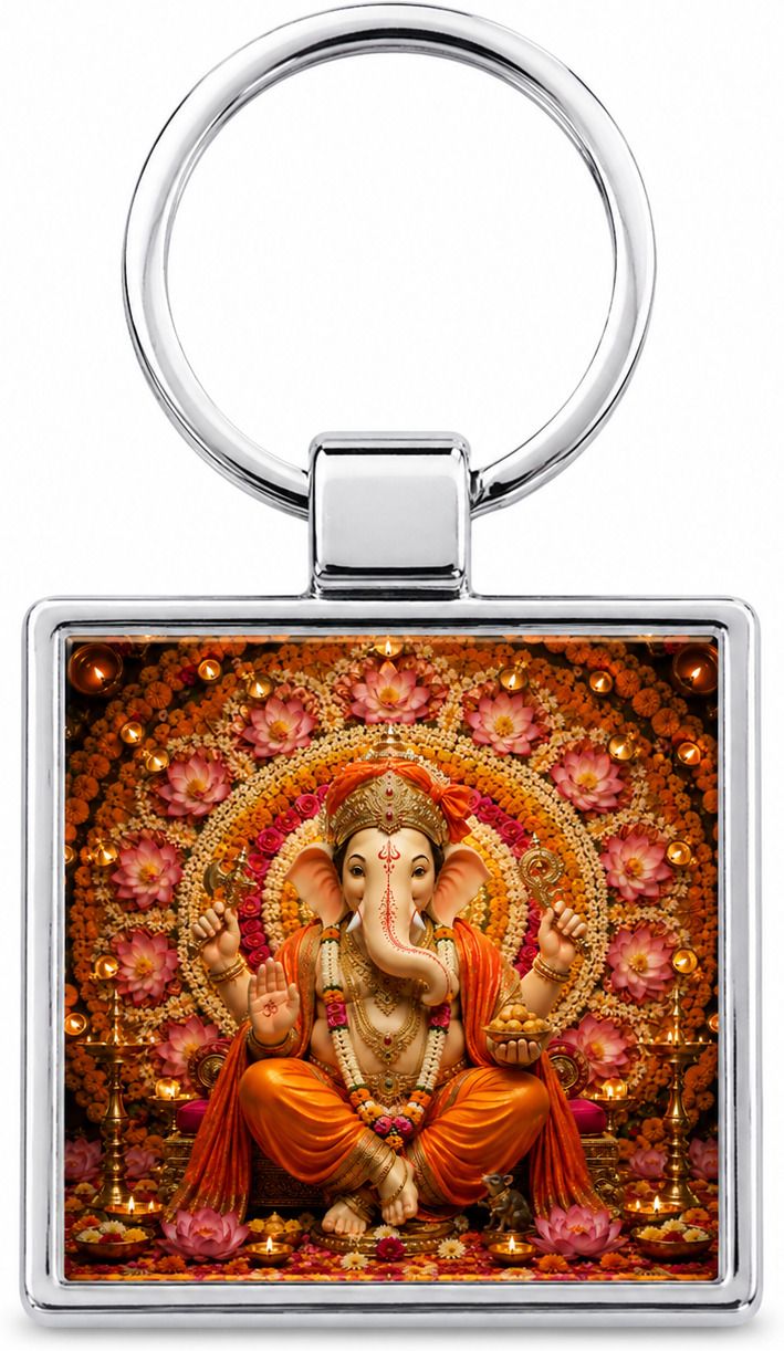 Lord Ganesha Ganpati Bappa Spiritual Stainless Steel Square Keychain Key Chain-image-18