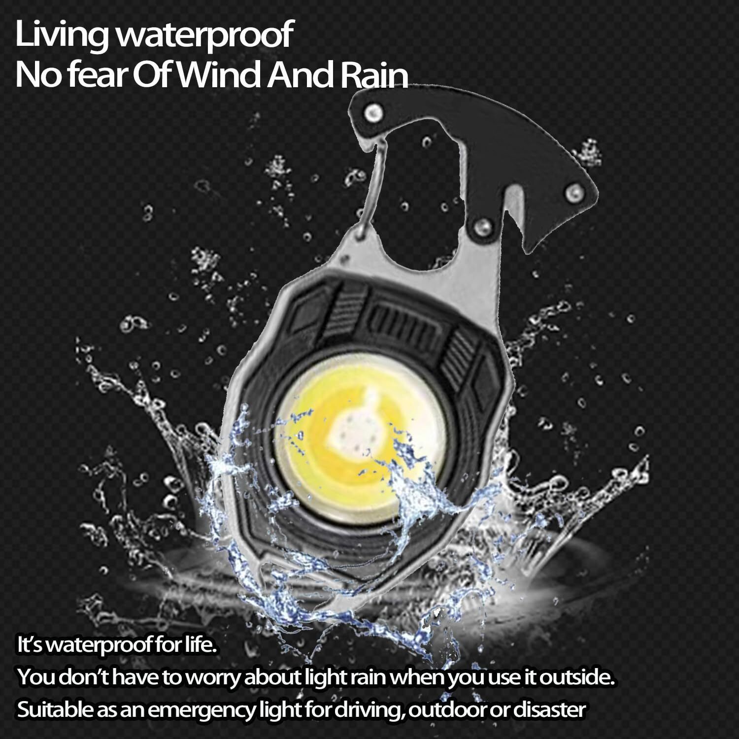 COB Keychain Work Light Keychain Flashlights 7 Light Modes Flint Fire Starter Striker Included-image-1