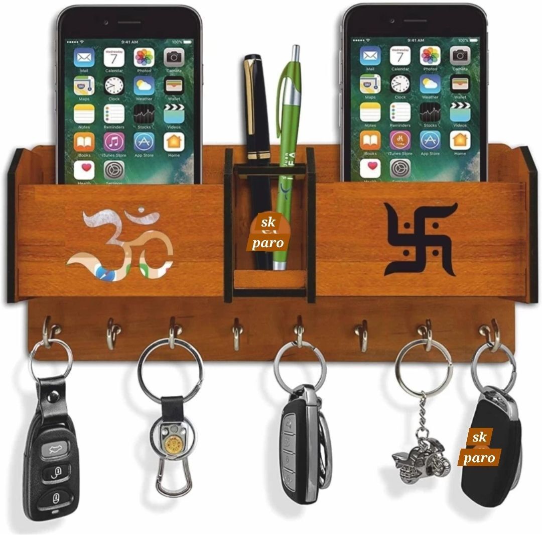 Om Swastik Key holder for home / office /kitchen / key holder for wall Wood Key Holder-image-1