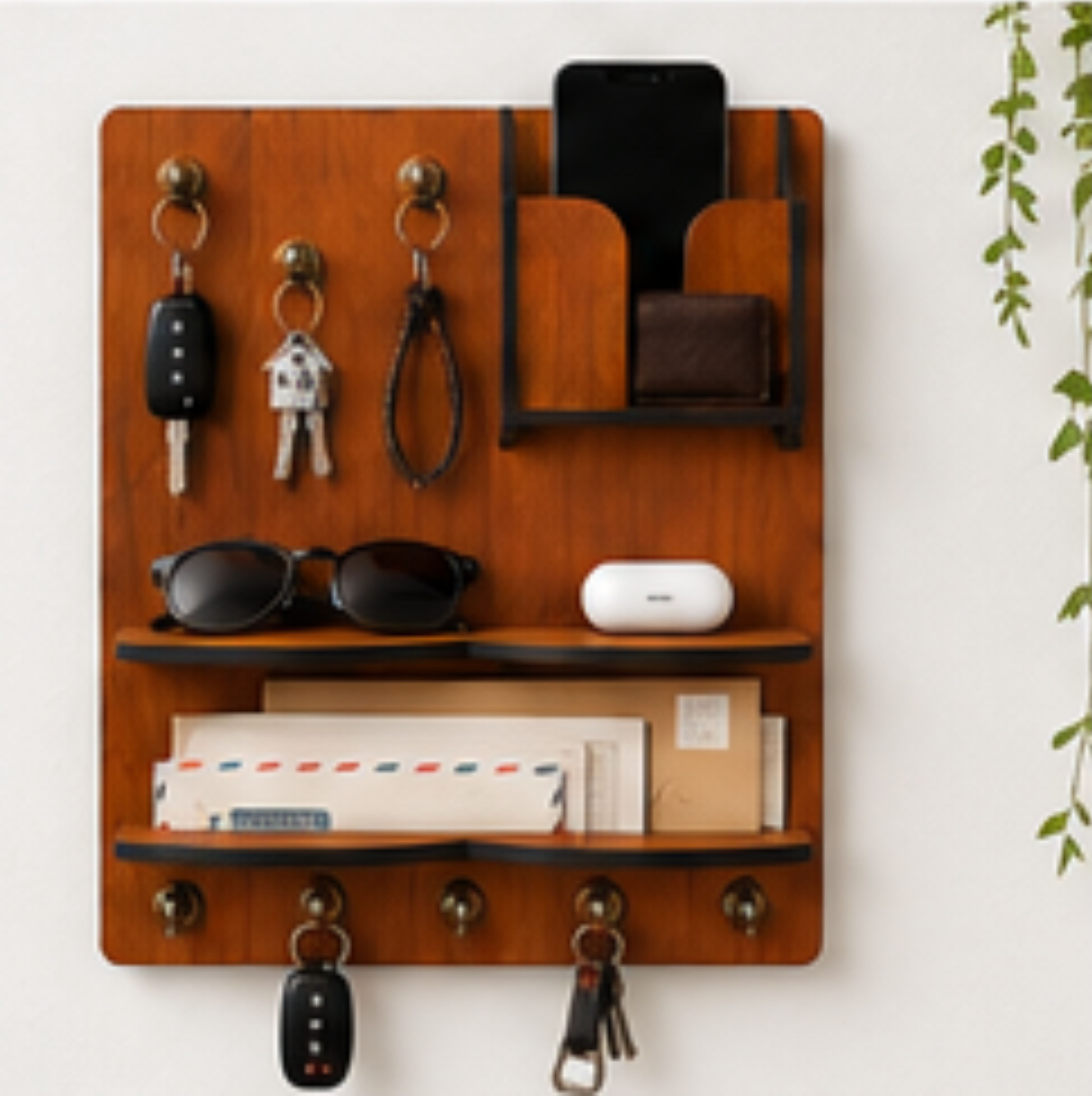 Multipurpose Key Holder Organizer for Wall with Mobile and Mail Storage Wood Key Holder-image-38