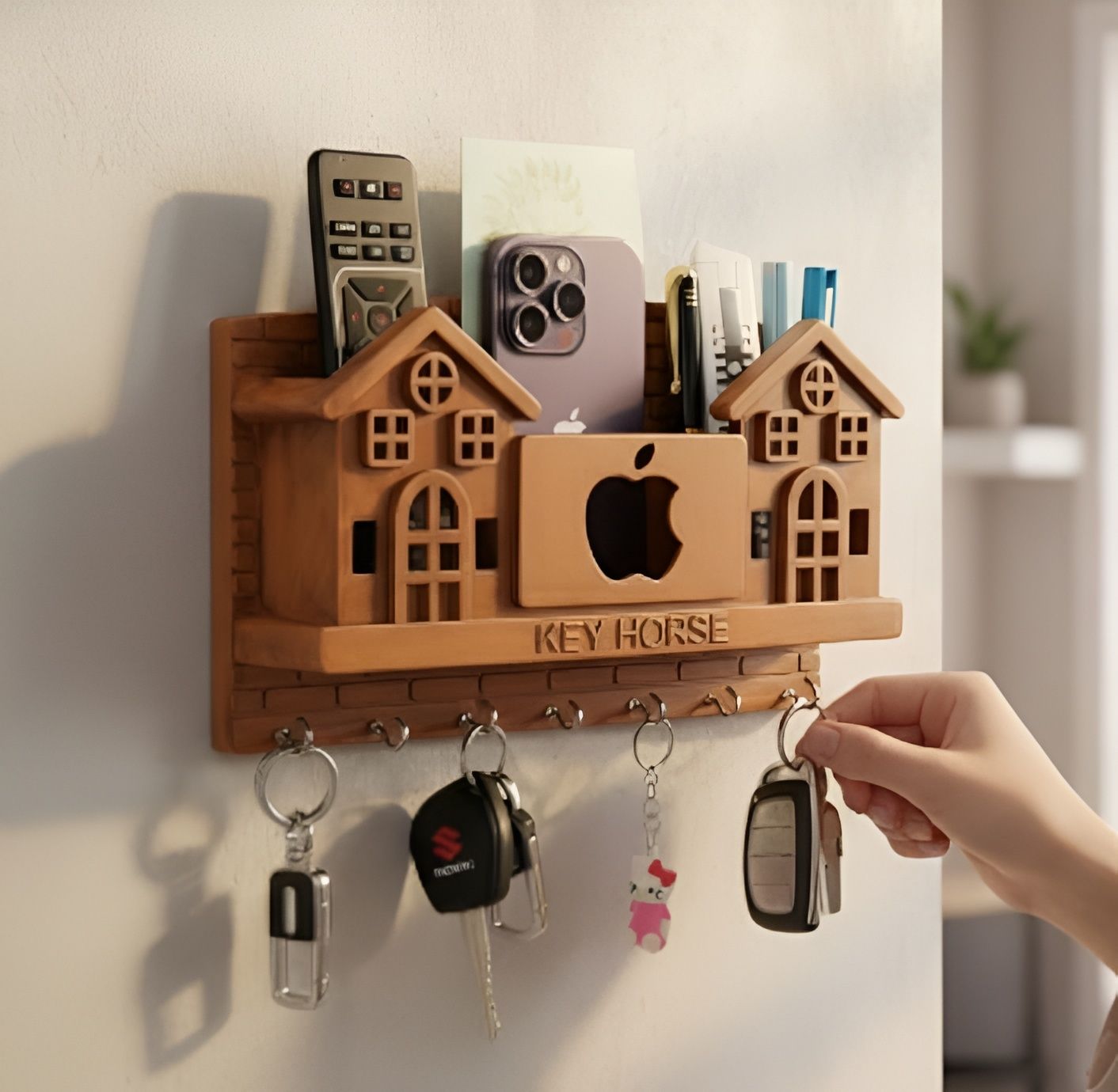 Key Rack Wood Color | Home Décor & Key Organizer Plastic Key Holder-image-12