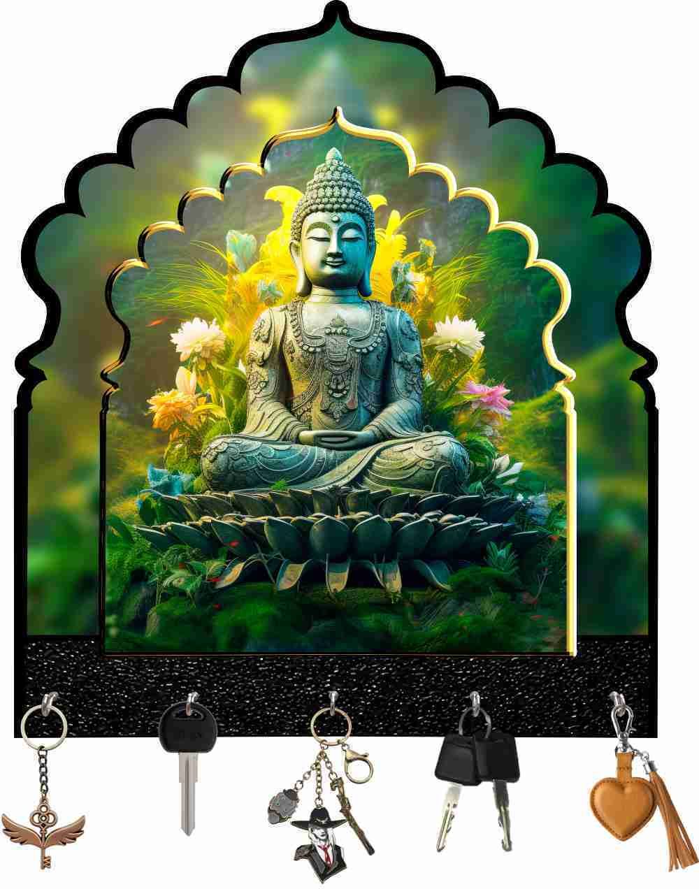 Lord Buddha Premium Wood Finish Key Holder /Wall Decor / Home Decor/ Wood Key Holder-image-16