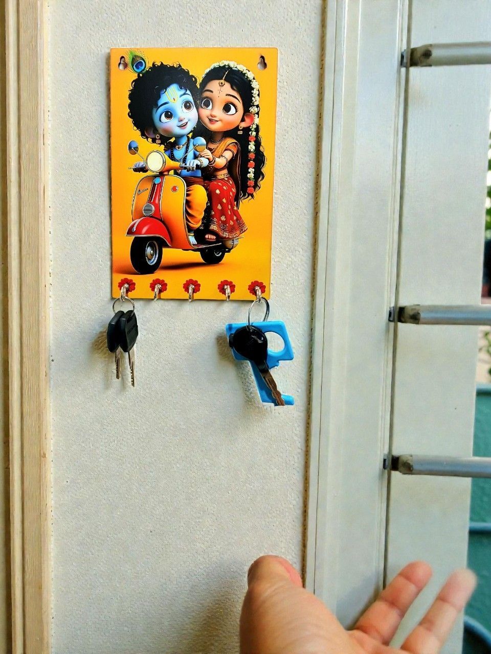 Radha Krishna wood key holder for wall and home decor Wood Key Holder-image-35