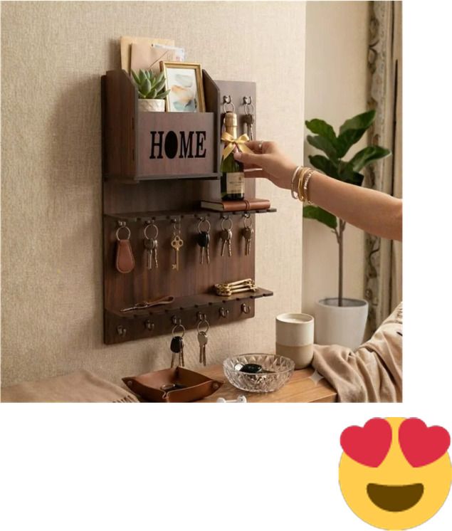 shubhamcraftssss Wooden Wall Mounted Key Holder with Shelf | Home Organizer | Brown Wood Key Holder-picture-16