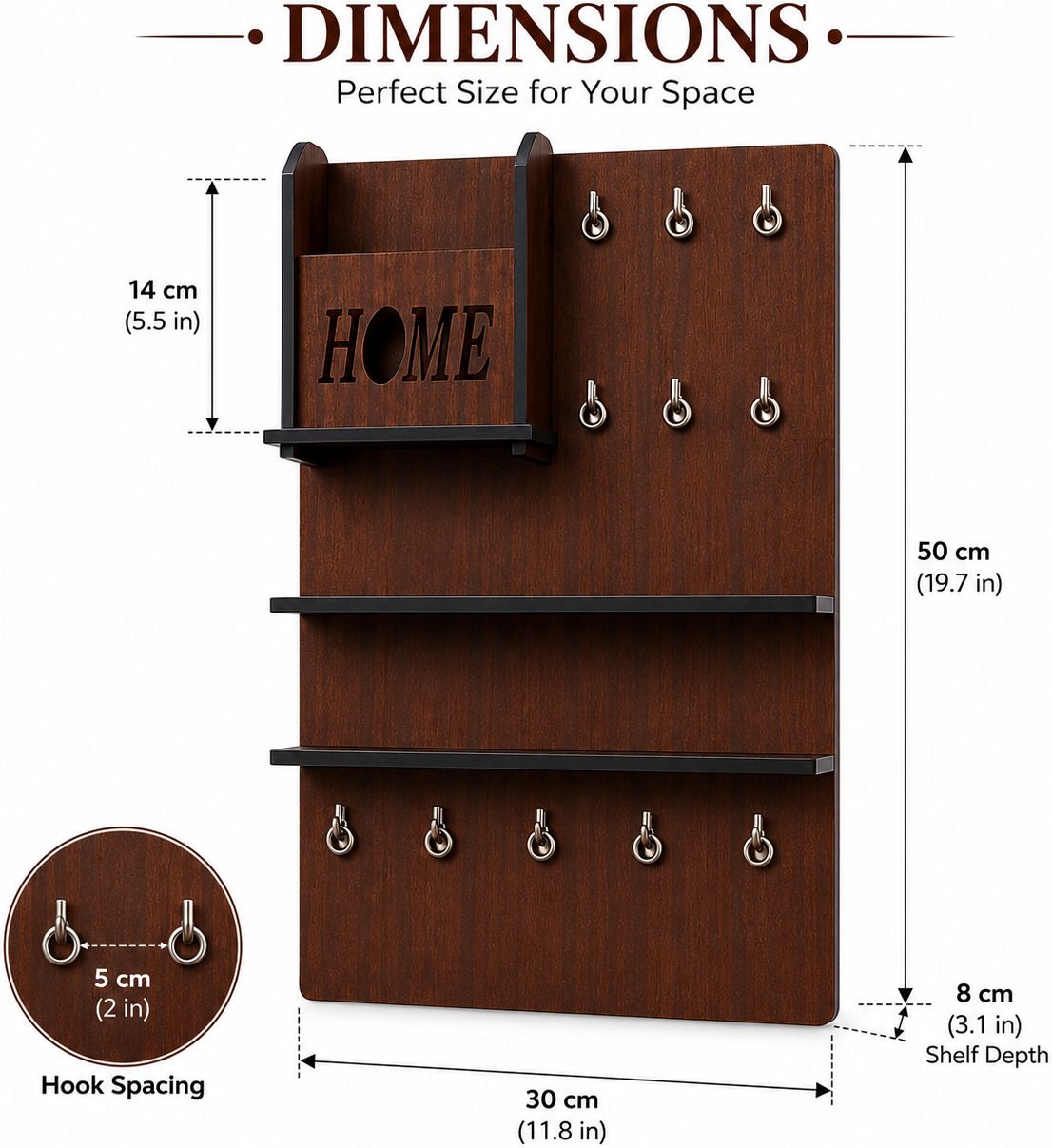 shree shyam crockery Wooden Wall Mounted Key Holder with Shelf | Home Organizer | Brown Wood Key Holder-picture-31