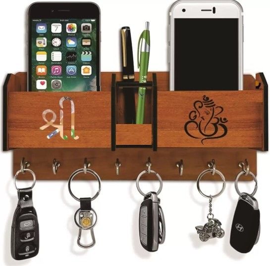 kaynka Wooden Mobile Key Holder & Key Orgniser Shree Ganesh Design Wood Key Holder-picture-24