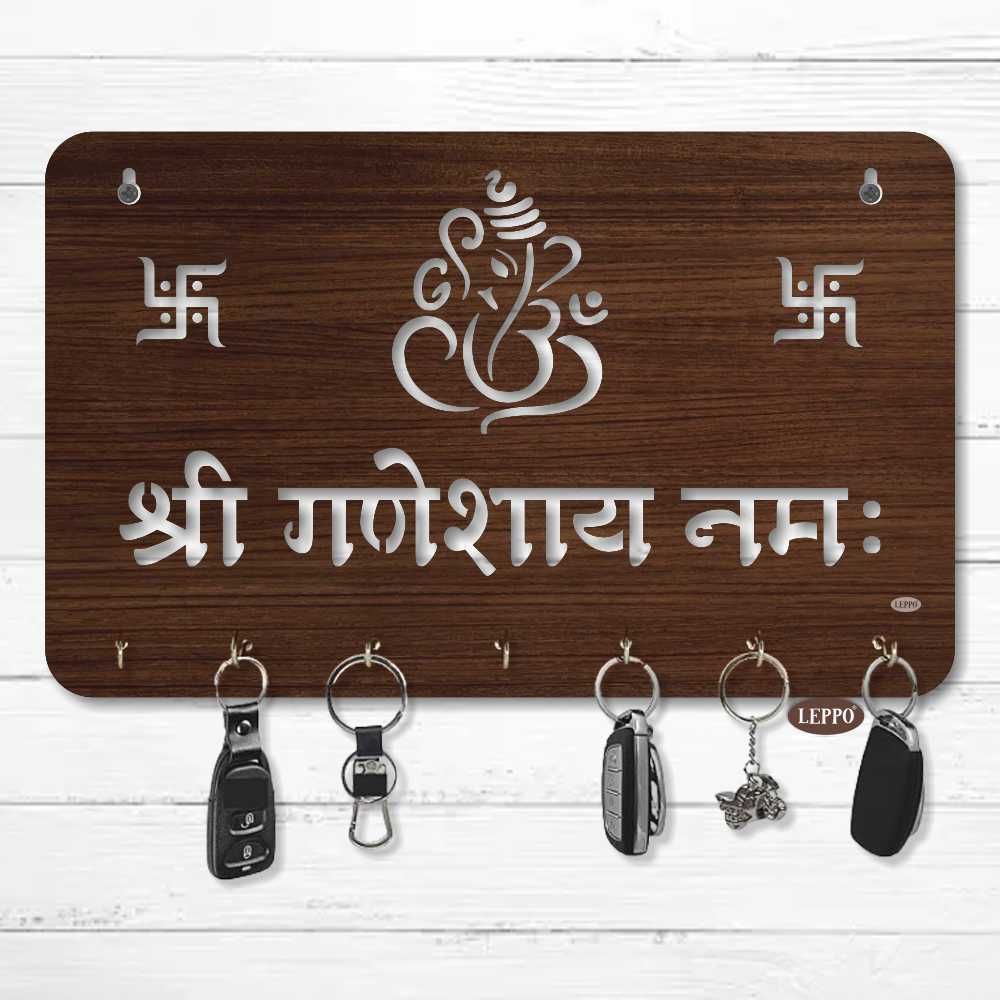 leppo Key Holder Lord Ganesha Key Stand Wood Key Holder (7 Hooks-DL_05) Wood Key Holder-picture-17