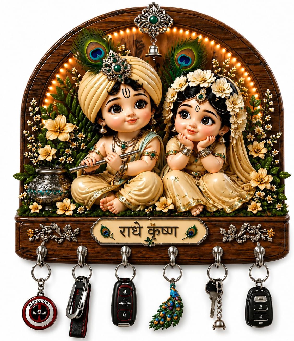 capio art Divine Baby Radha Krishna Wooden Key Holder/Cute Baby Radha Krishna key hanger Wood Key Holder-picture-28