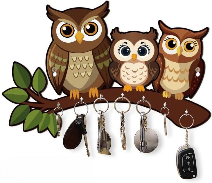 Decorative Owl Family Wooden Key Holder for Home Decor Key Hangers Wood Key Holder-image-24