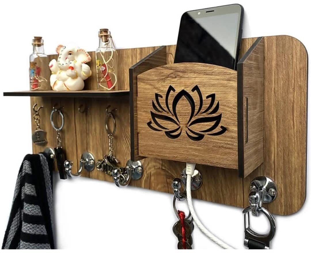 Stylish Flower Key holder with Mobile Holder, Visting Card Holder Wood Key Holder-image-42
