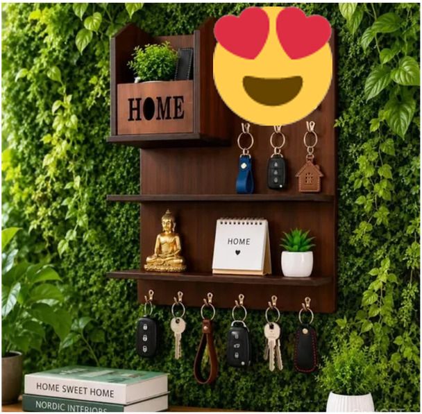 shree shyam crockery Wooden Wall Mounted Key Holder with Shelf | Home Organizer | Brown Wood Key Holder-picture-45