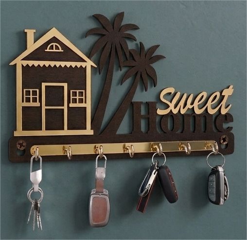 Wooden Wall Mounted Key Stand | Stylish Key Hanger Organizer Wood Key Holder-image-17