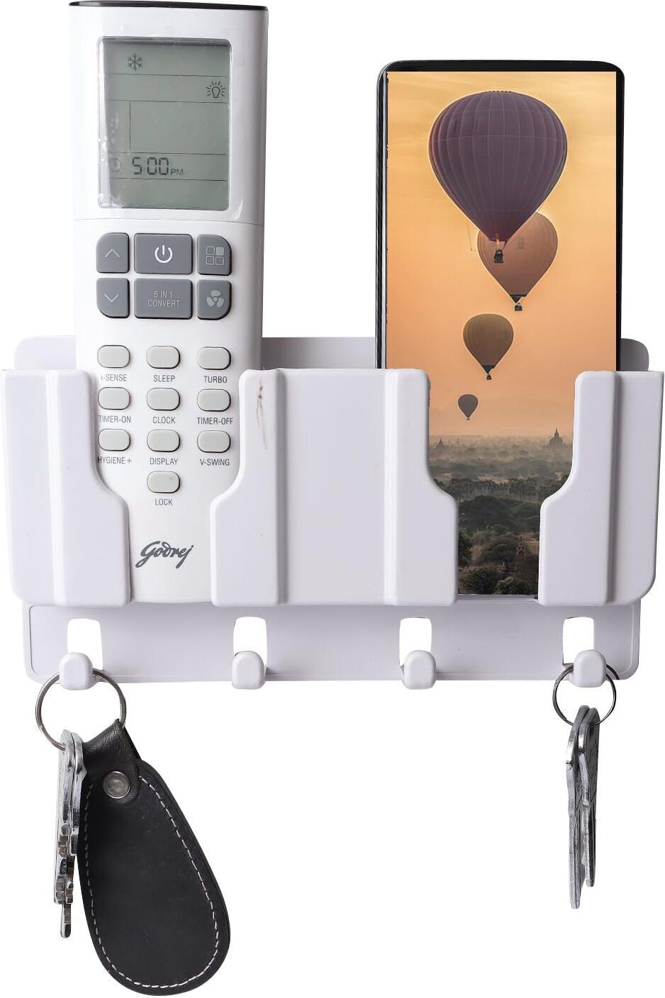 Multipurpose Design Key Holder for Wall Mounted Phone Stand with 4 Hooks Plastic Key Holder-image-49