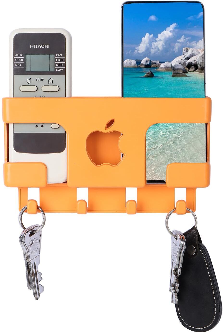 aflah Apple Wall Mounted Mobile Stand | Multifunctional with Remote & Key Hooks 1 Pics Mobile Holder-image-2