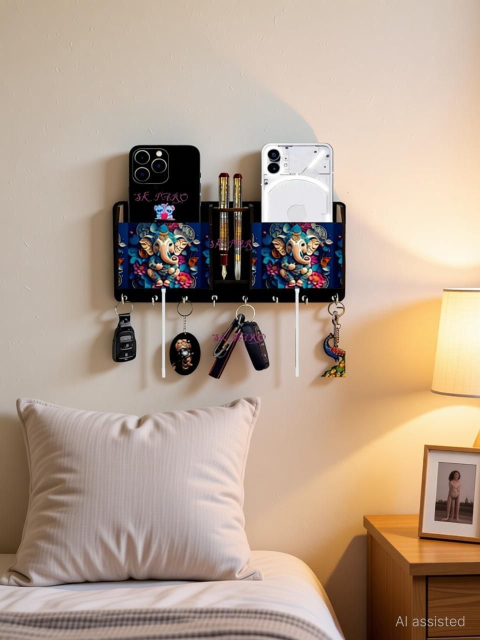 GANESHA WOOD KEY HOLDER/KEY HANGER/MOBILE STAND Wood Key Holder-image-5