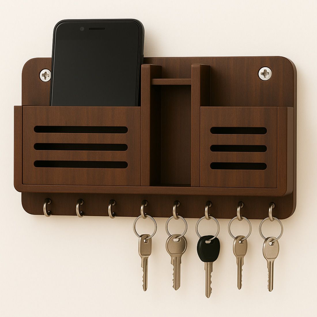 Wall Mounted Multipurpose Organizer | Key & Mobile Holder for Home Wood Key Holder-image-27