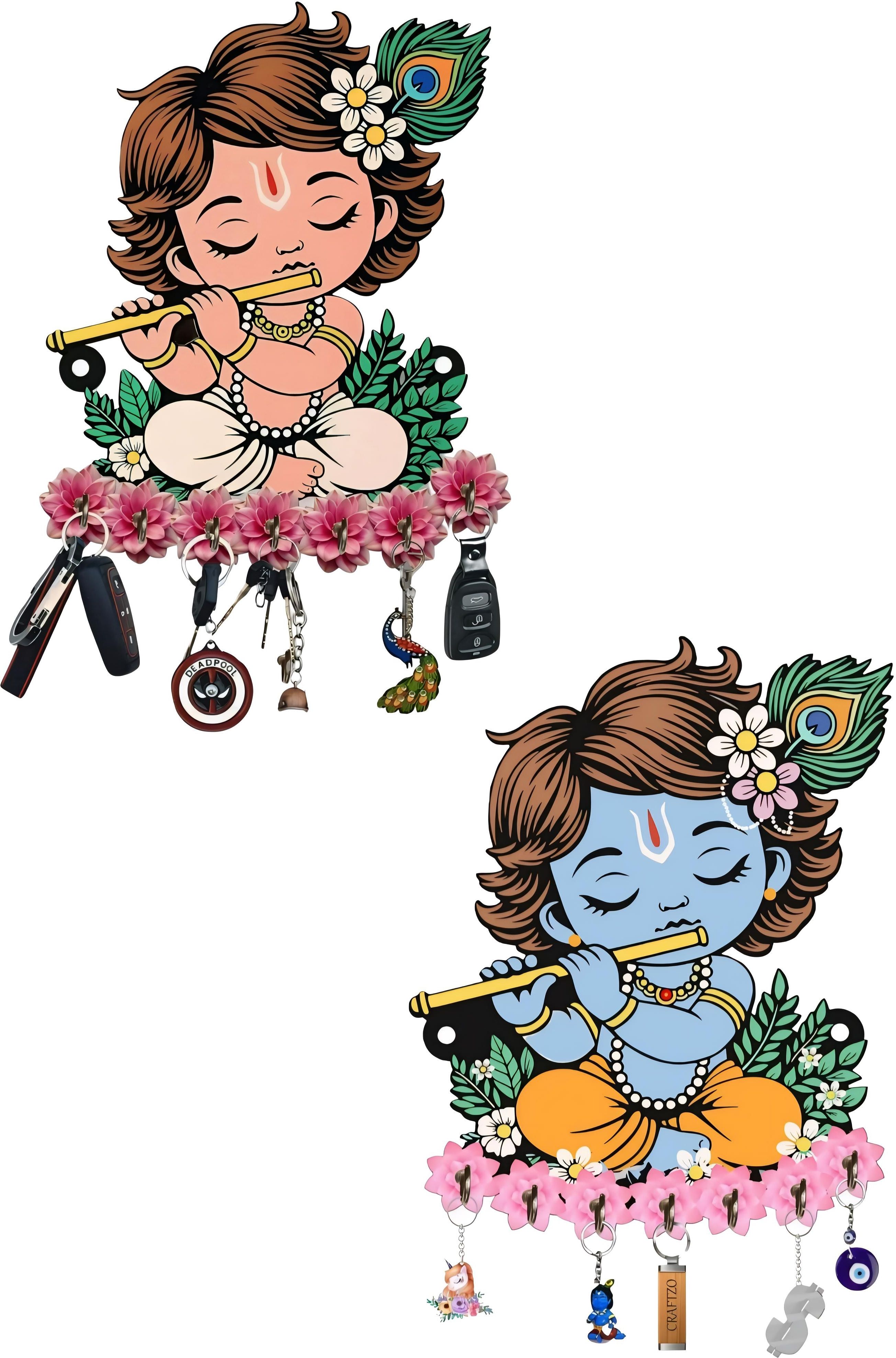 TheAkCrafts Krishna Key Holder Combo Wood Key Holder