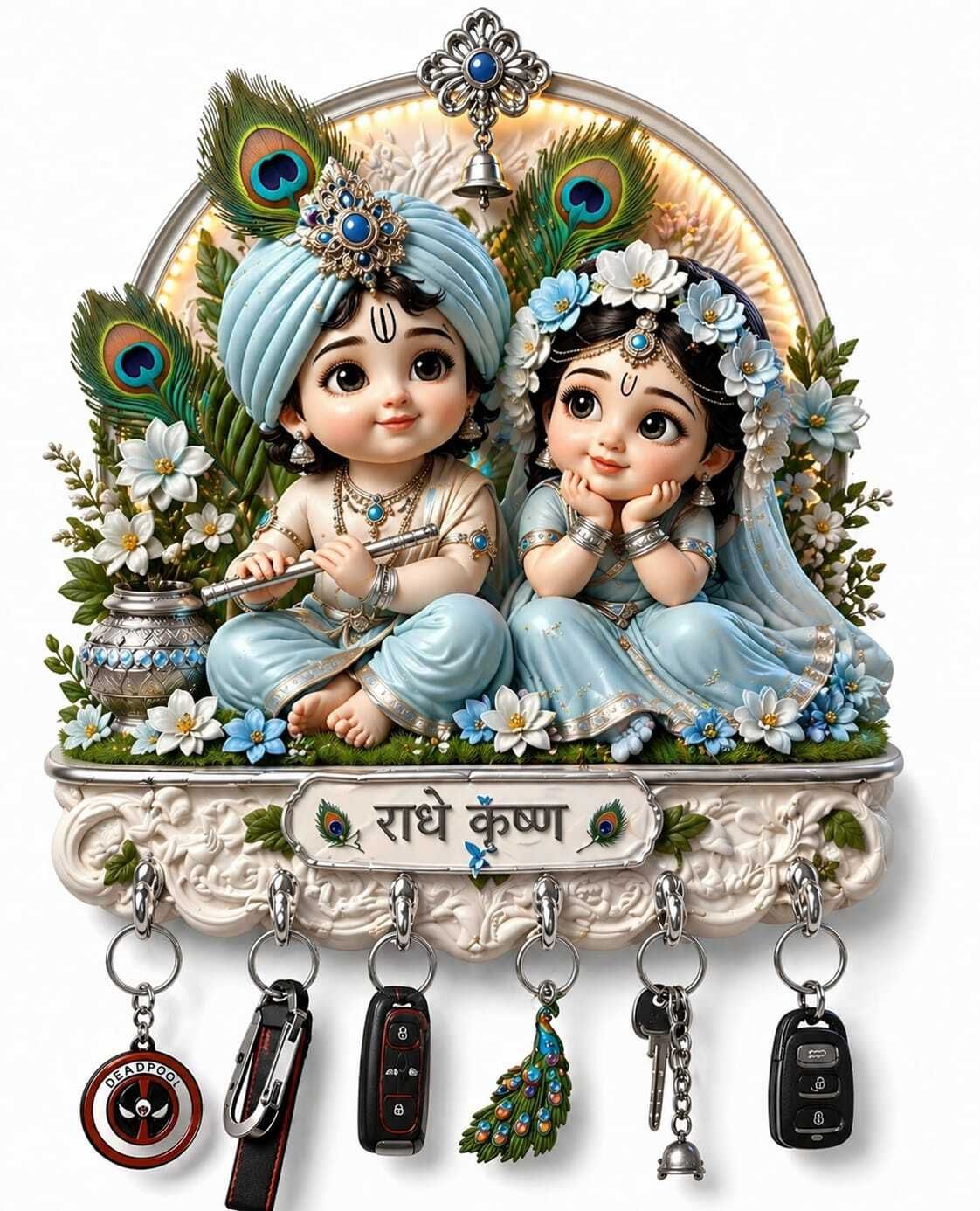 phical art Beautiful Cute Radha Krishna Wooden Key Holder Wood Key Holder-picture-19