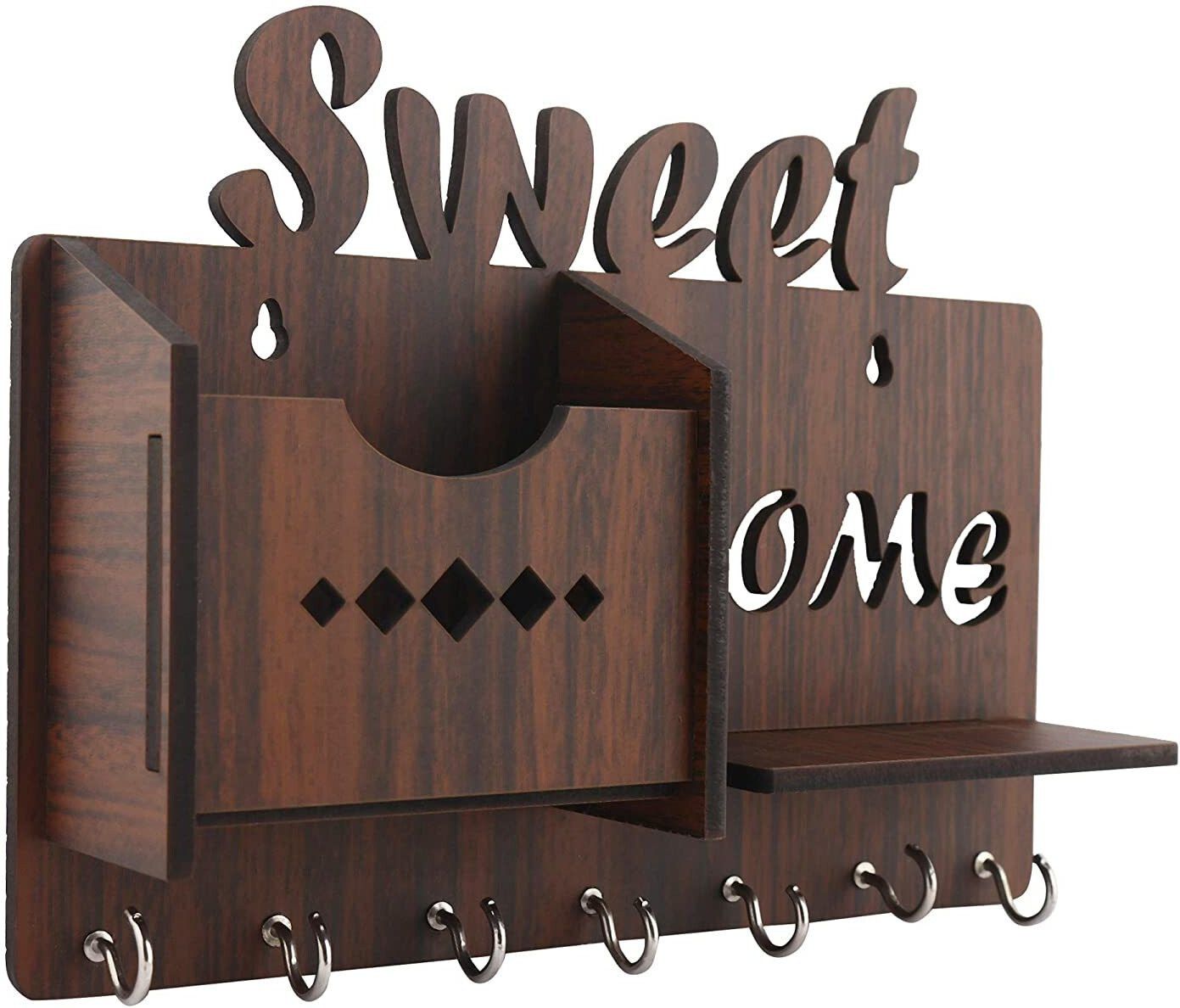 sweet home quadilateral design 7 hook key holder Wood Key Holder-image-7
