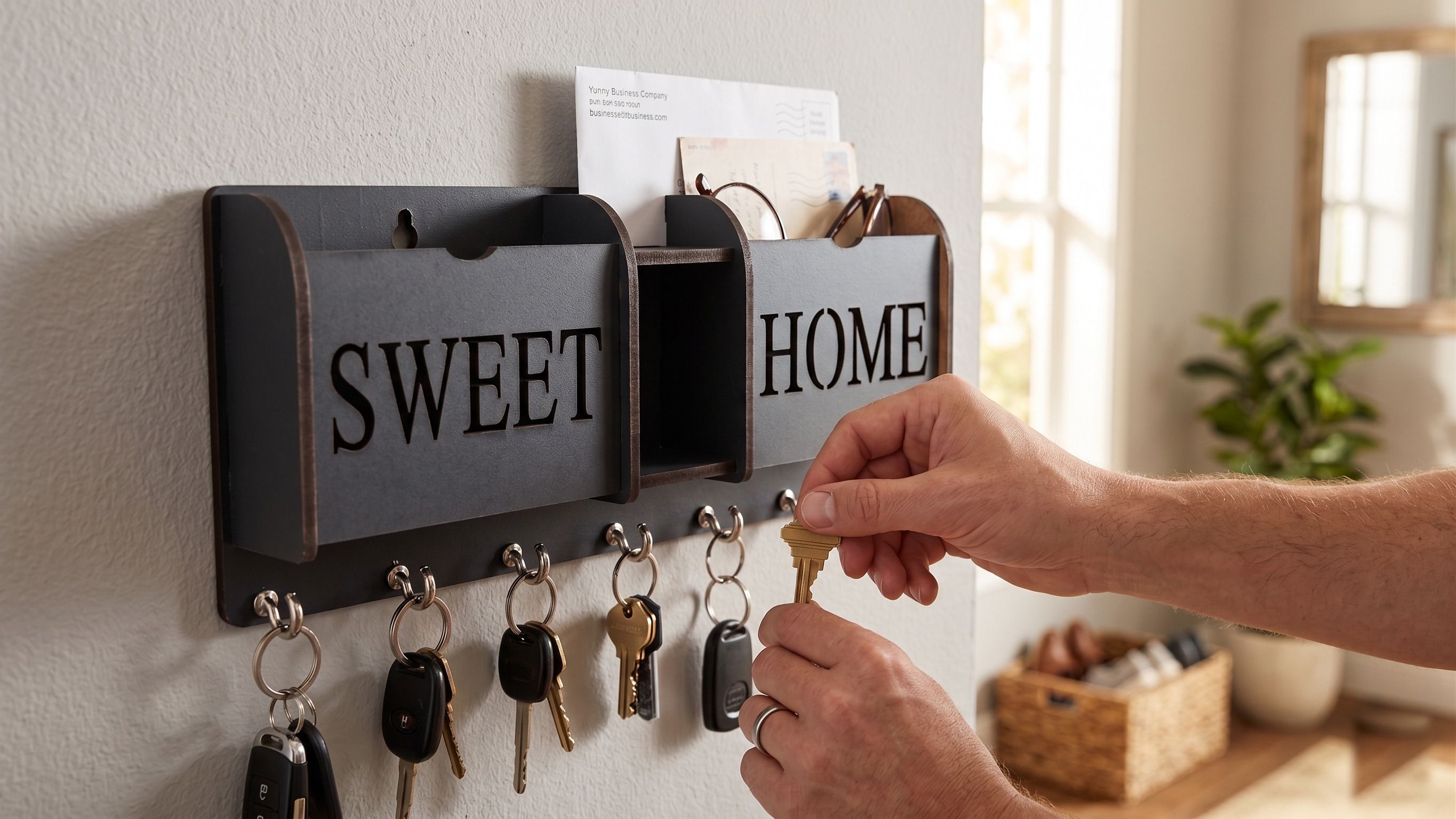 djr laser arts Sweet Home Premium Key holder With 2 Storage Pocket & 1 Open Compartment Wood Key Holder-picture-10