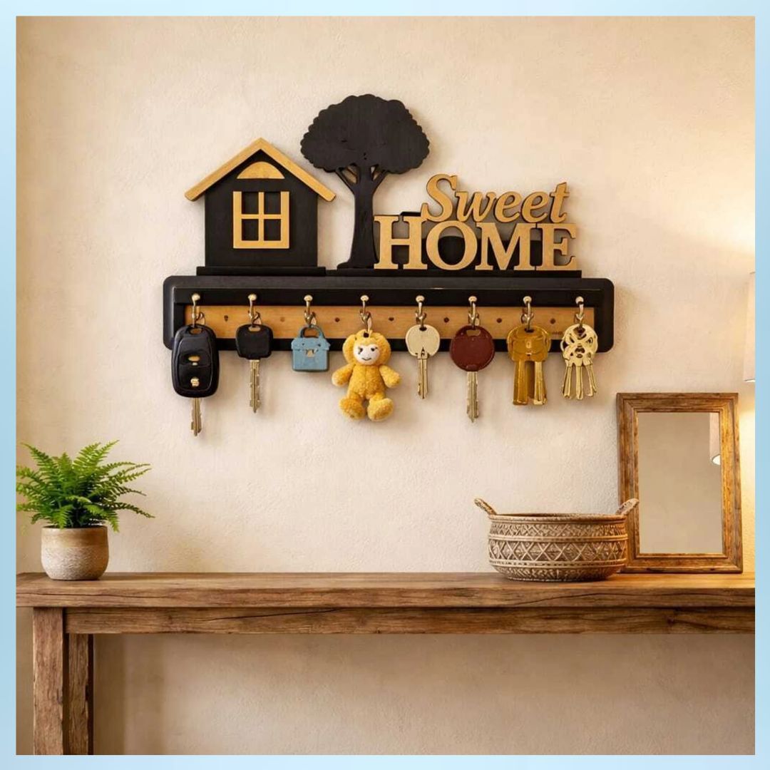 sundhi Sweet Home Decorative Wall Hanging Wooden Key Rack Wood Key Holder-picture-34