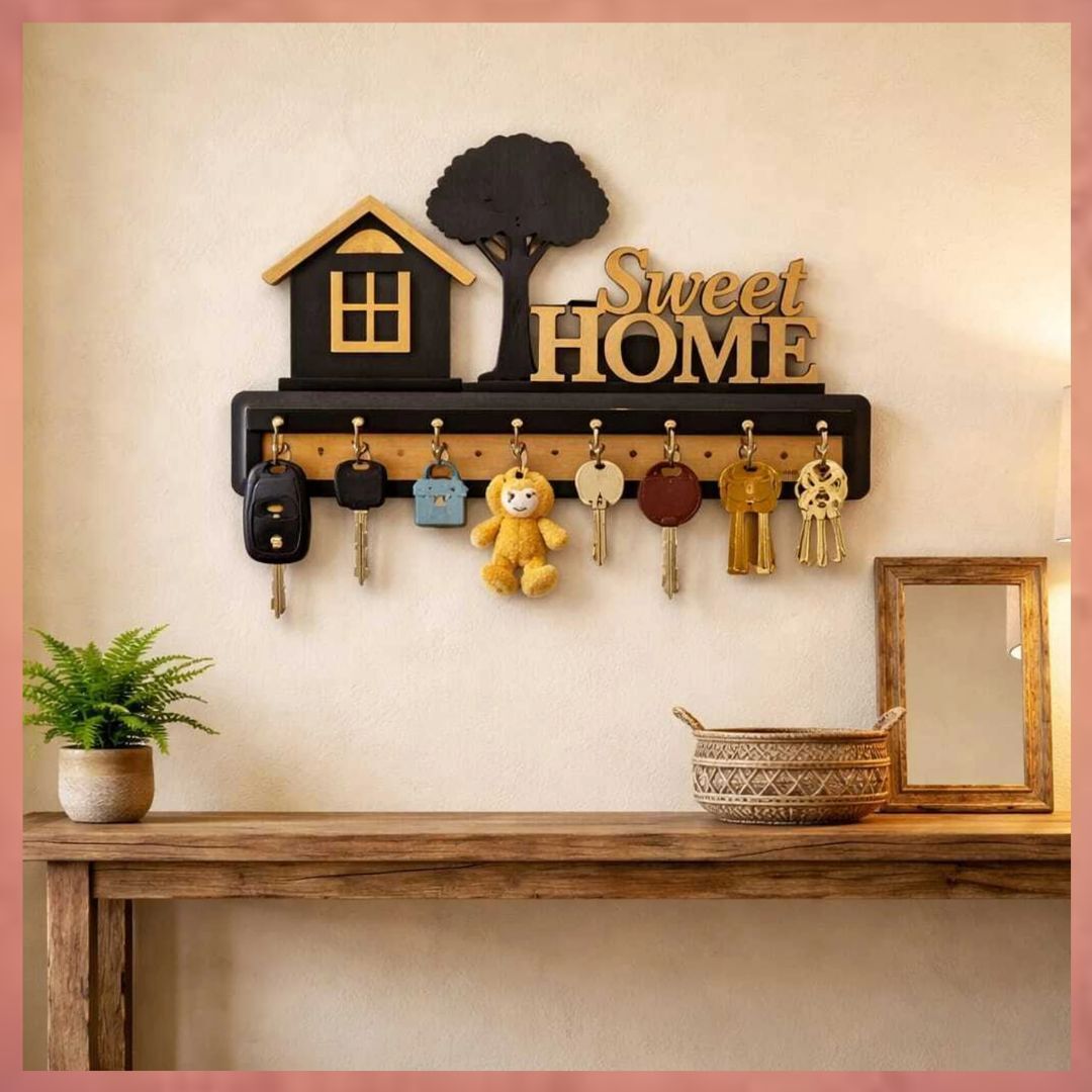 sundhi Sweet Home Decorative Wall Hanging Wooden Key Rack Wood Key Holder-picture-30