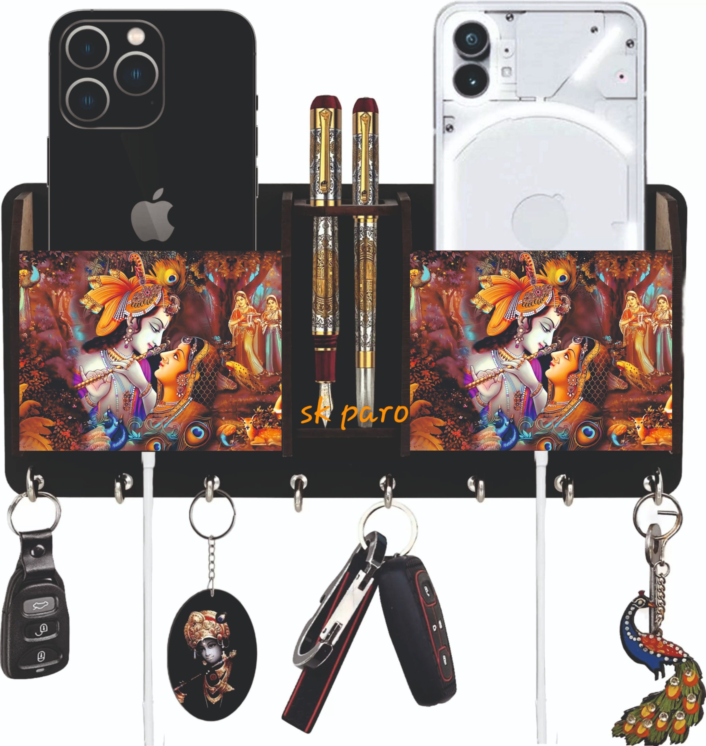 Pack of 2 radhakrishna wood Key Holder Home and Office décor Wood Key Holder-image-28