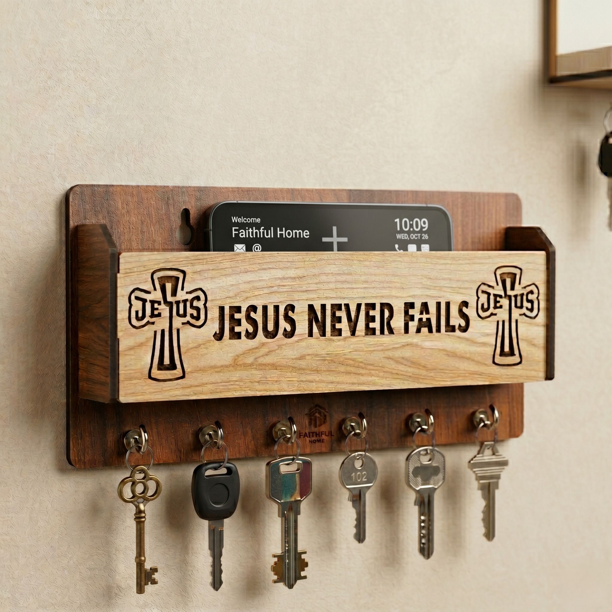 Christian Key Holder and Mobile Holder Wood Key Holder-image-18