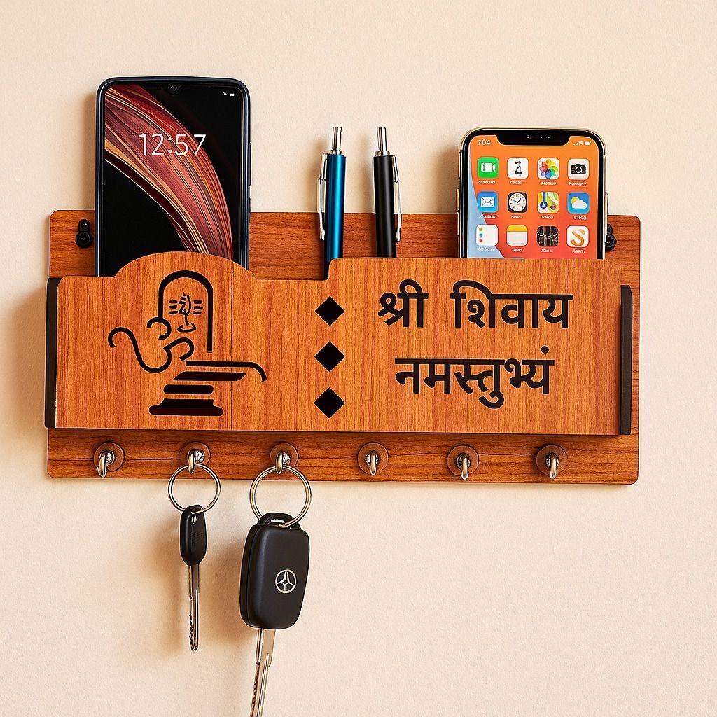 Devotional Engraving Shree Shivay Namastubhyam Wall Mounted Multi-Functional Wood Key Holder-image-22