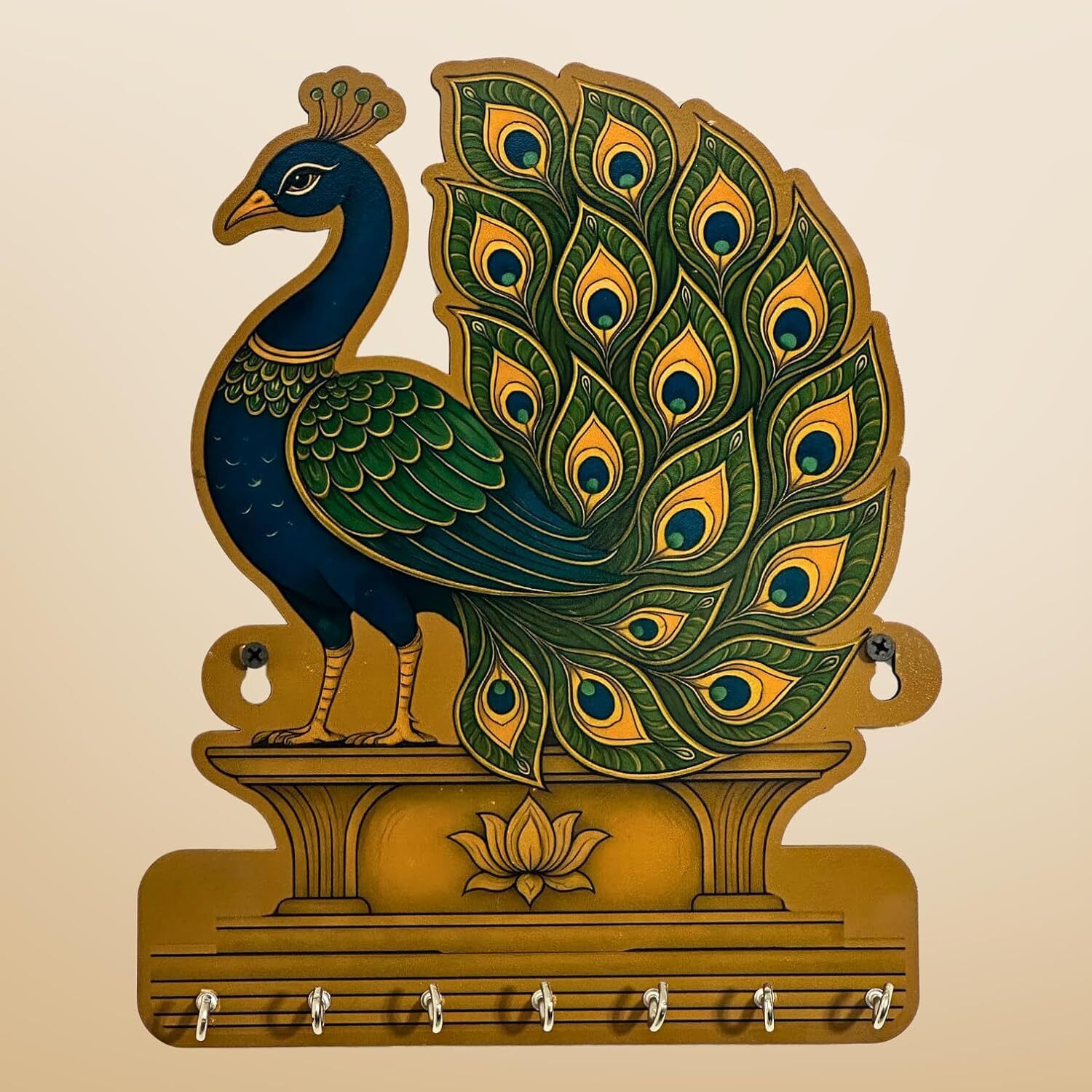 Royal Peacock Wooden Key Holder Decorative Wall Art Key Organizer For Home Wood Key Holder-image-12