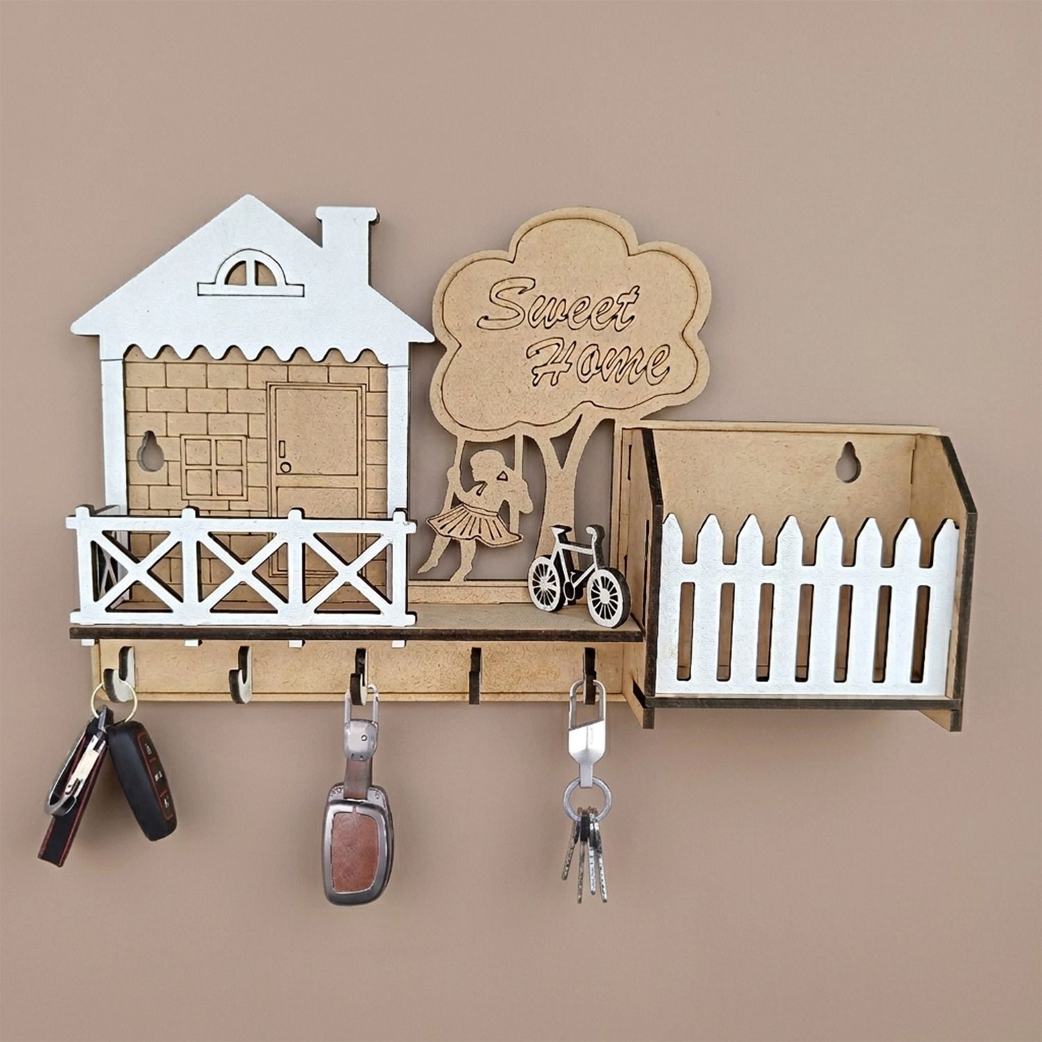 Decorative Key Holder with Hooks Wood Key Holder-image-20