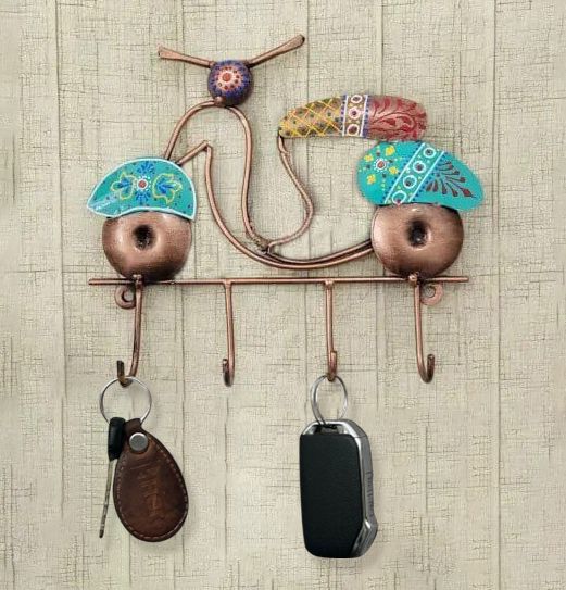 Handcrafted Metal Scooter Key Holder | Iron Wall Mounted Key Stand with 4 Hooks Iron Key Holder-image-17